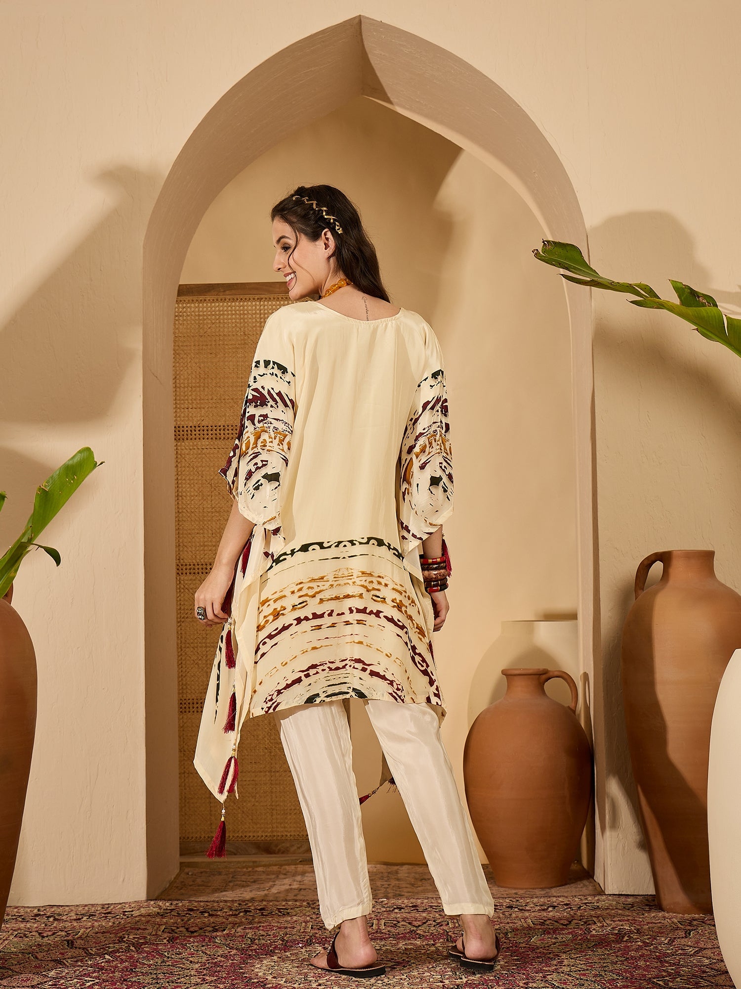Joban Fashion Cream Silk Printed Readymade Kurta Set