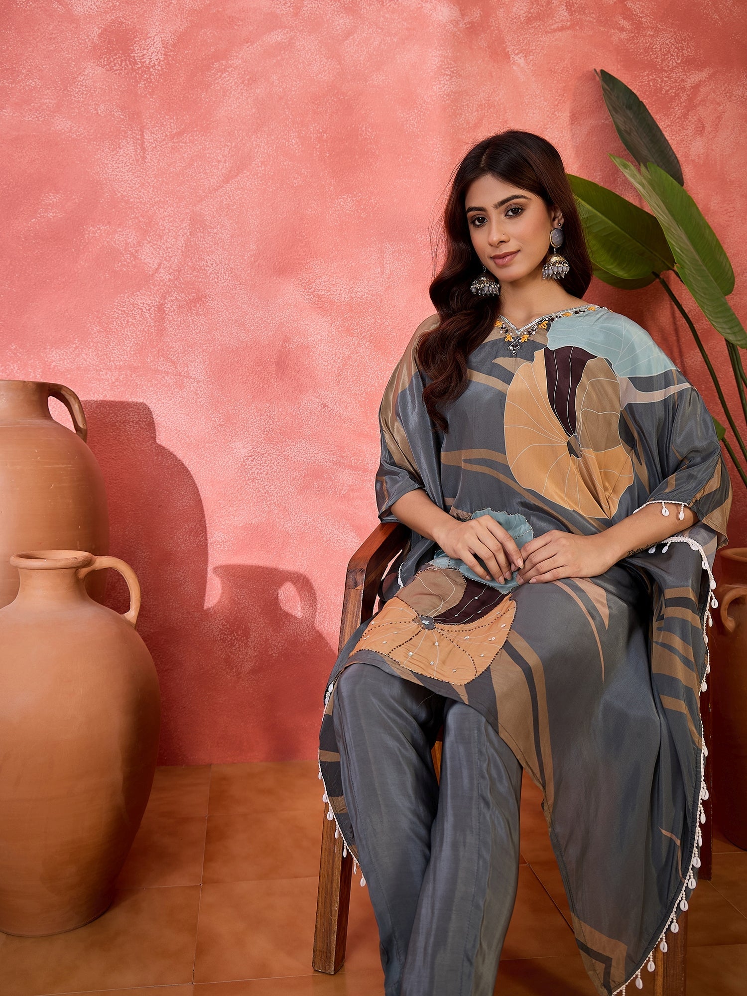 Joban Fashion Grey Silk Printed Readymade Kurta Set