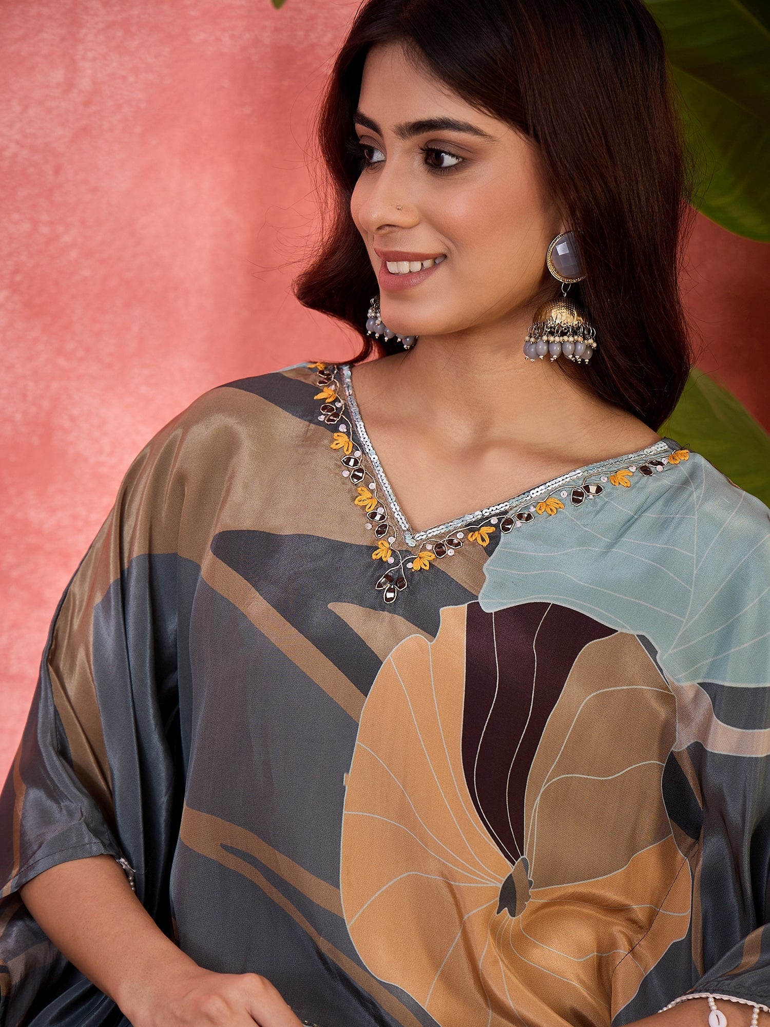 Joban Fashion Grey Silk Printed Readymade Kurta Set