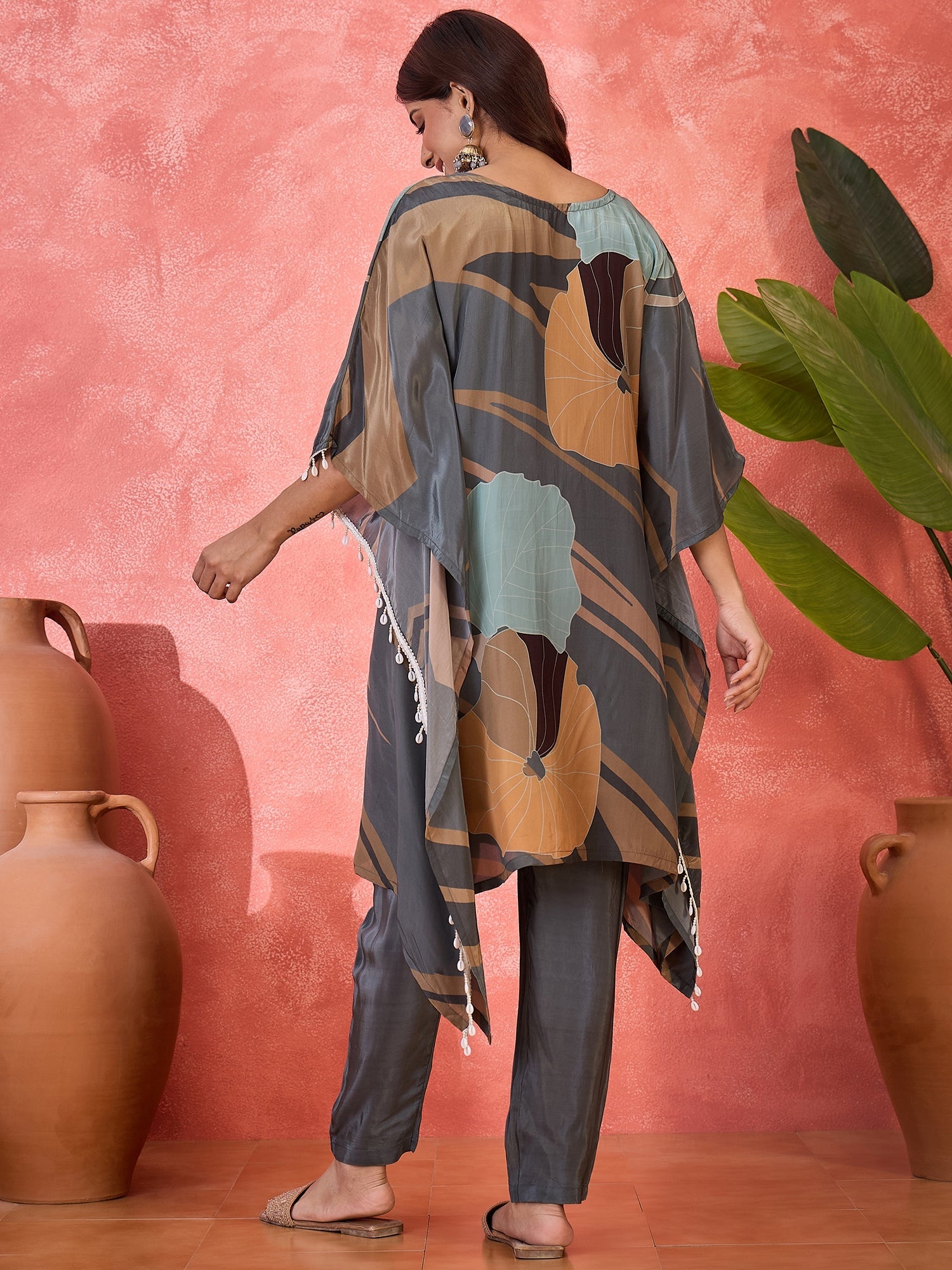 Joban Fashion Grey Silk Printed Readymade Kurta Set