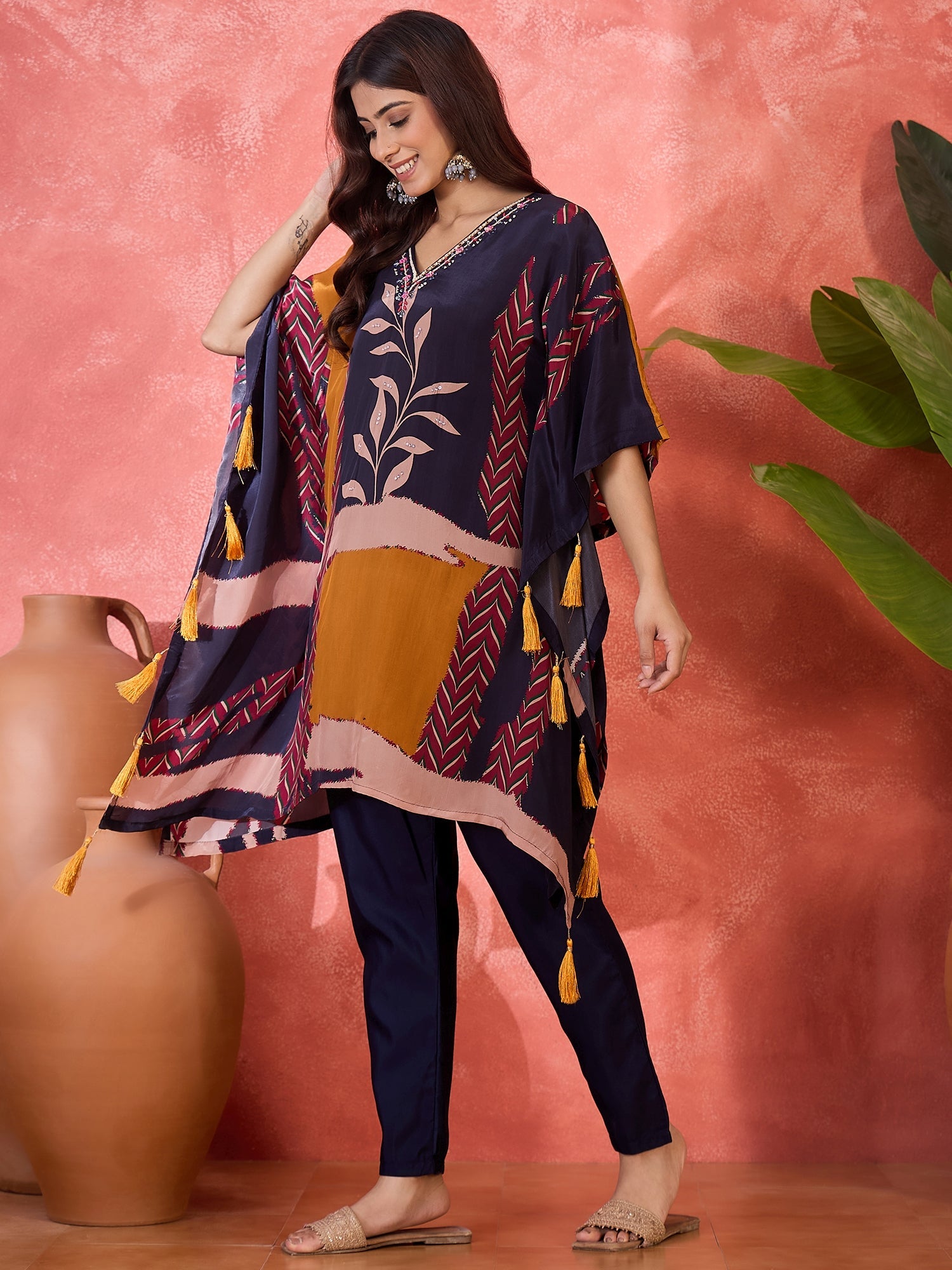 Joban Fashion Navy Blue Silk Printed Readymade Kurta Set