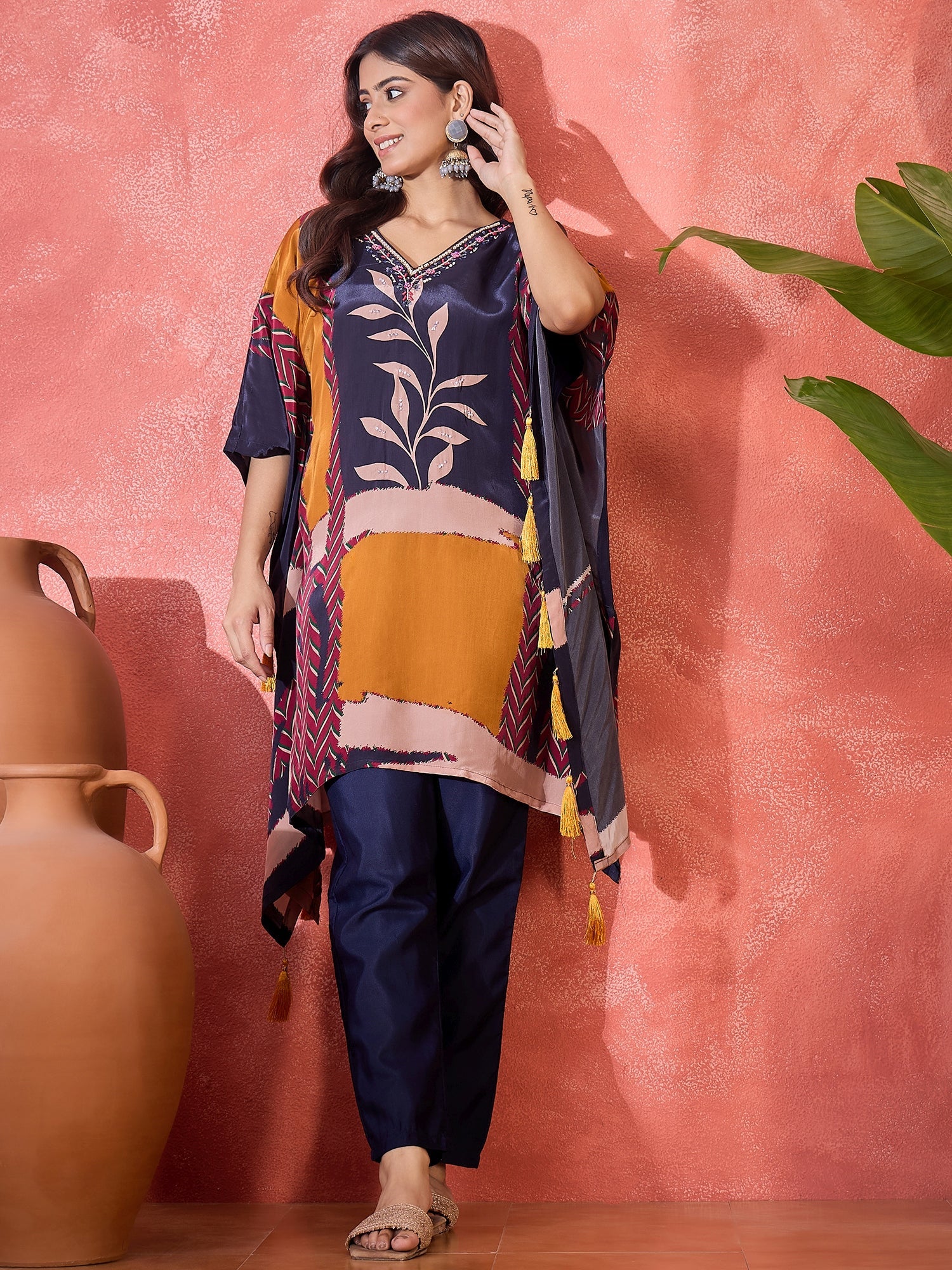 Joban Fashion Navy Blue Silk Printed Readymade Kurta Set