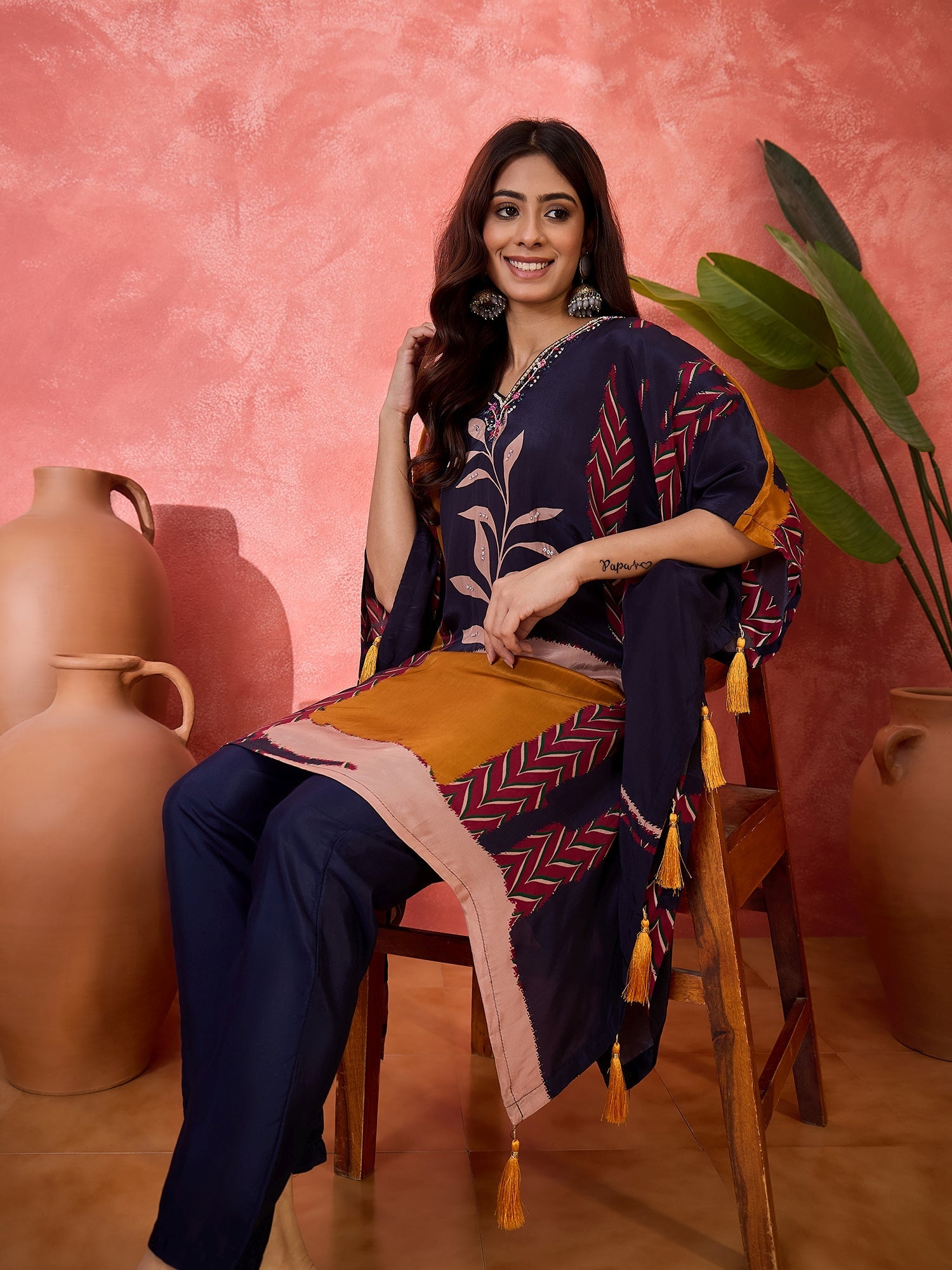 Joban Fashion Navy Blue Silk Printed Readymade Kurta Set