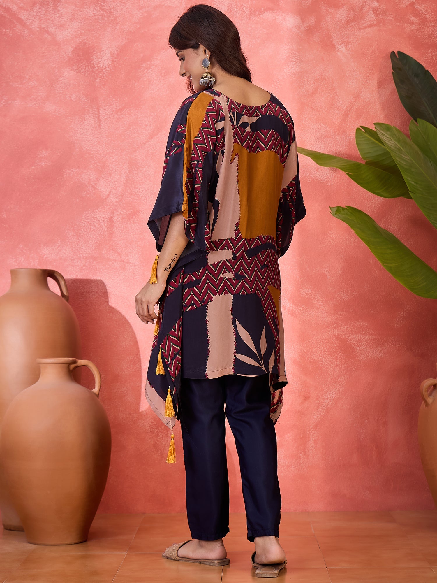 Joban Fashion Navy Blue Silk Printed Readymade Kurta Set