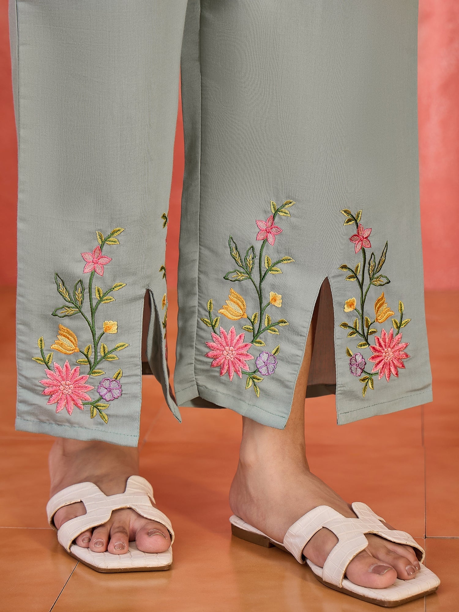 Joban Fashion Grey Silk Embroidered Readymade Kurta Set