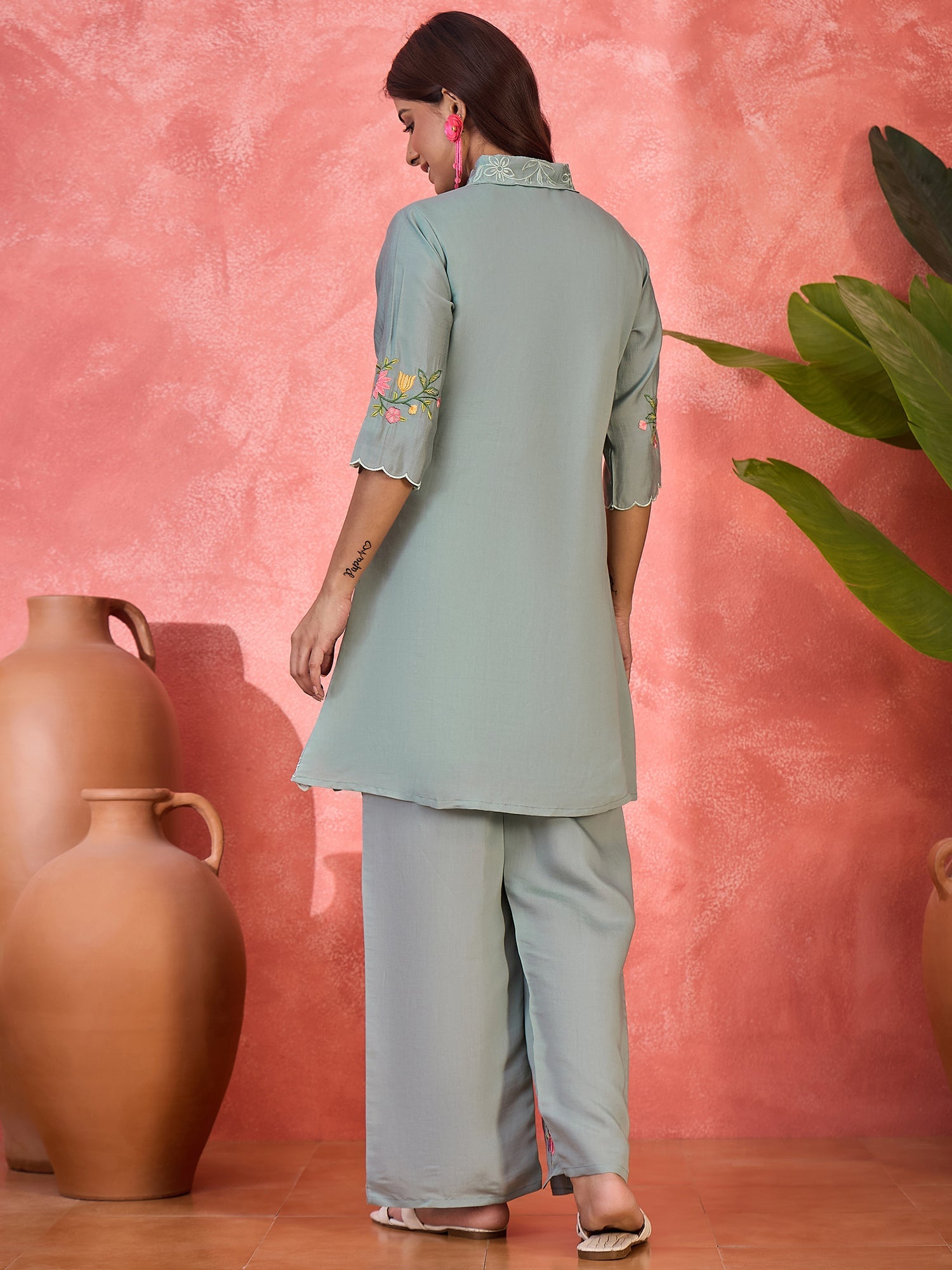 Joban Fashion Grey Silk Embroidered Readymade Kurta Set