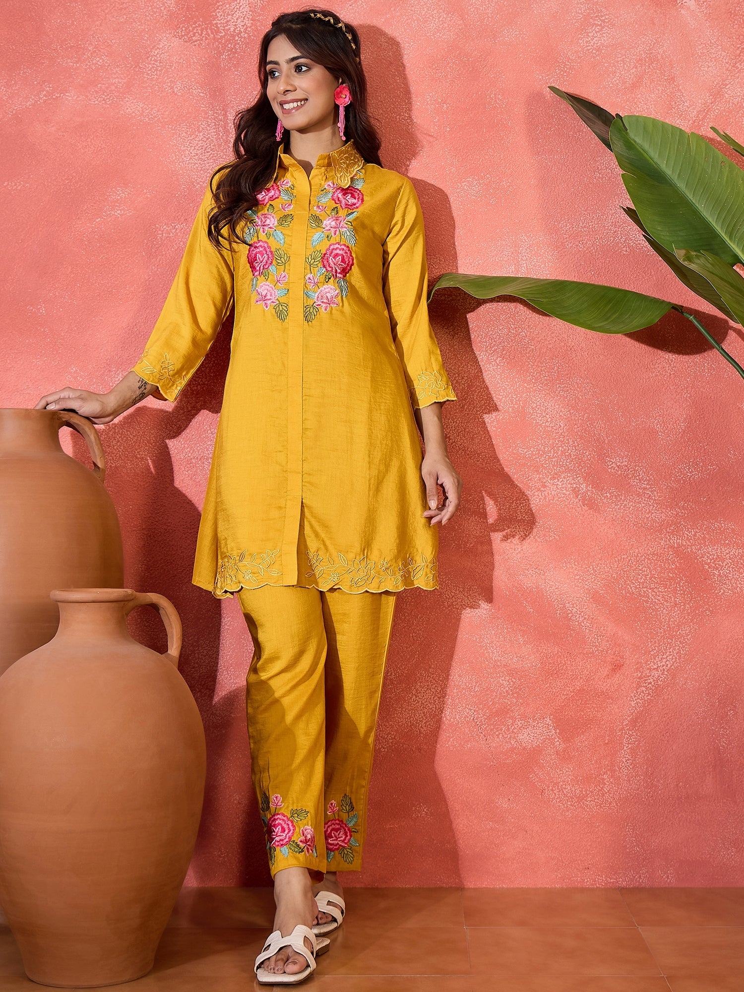 Joban Fashion Mustard Silk Embroidered Readymade Kurta Set
