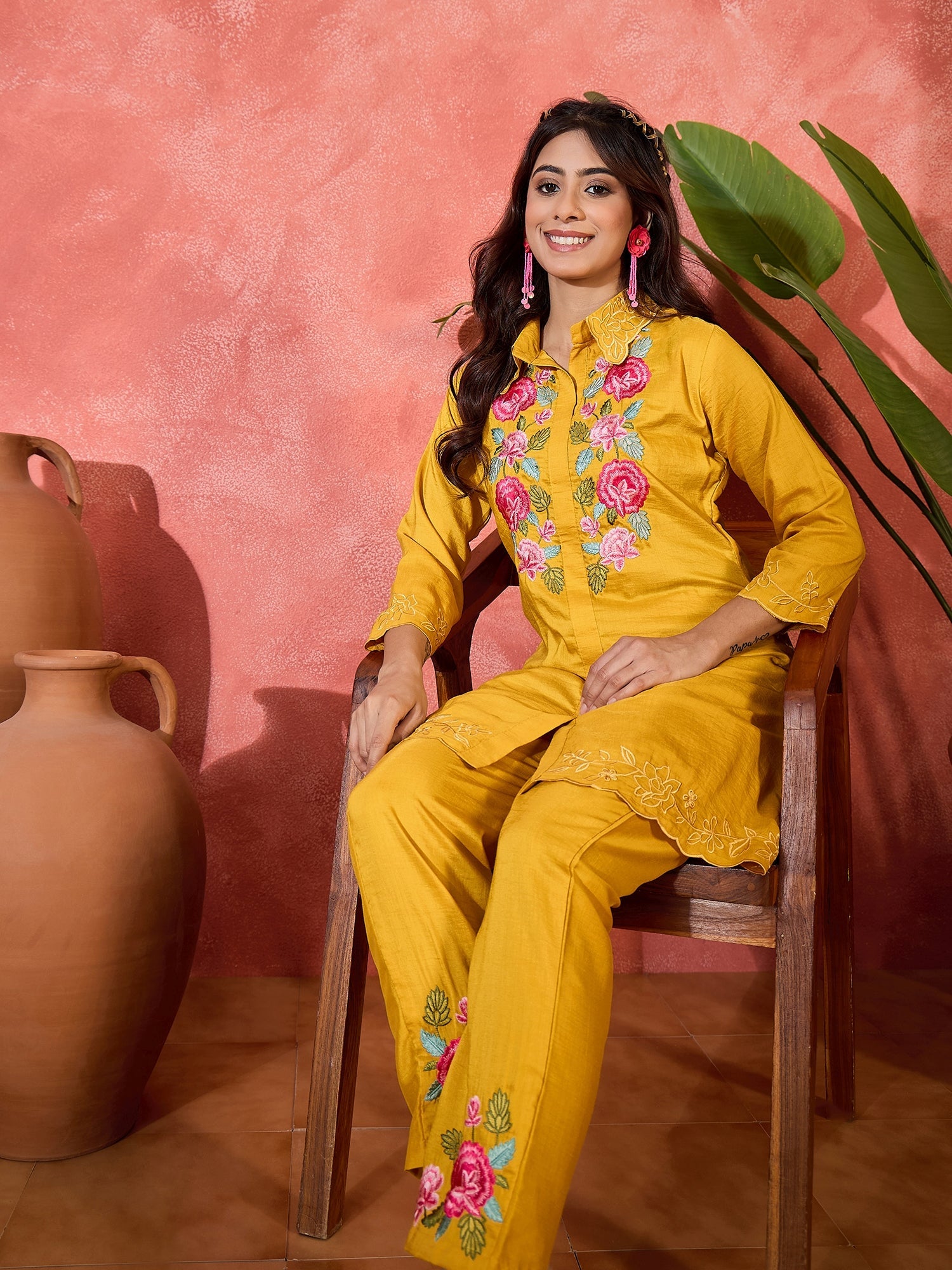 Joban Fashion Mustard Silk Embroidered Readymade Kurta Set
