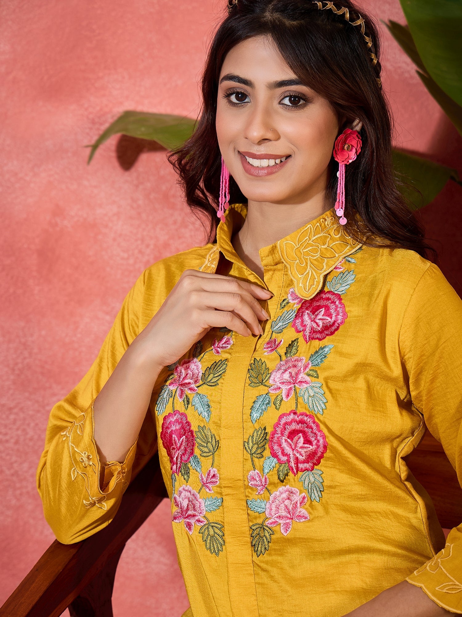 Joban Fashion Mustard Silk Embroidered Readymade Kurta Set
