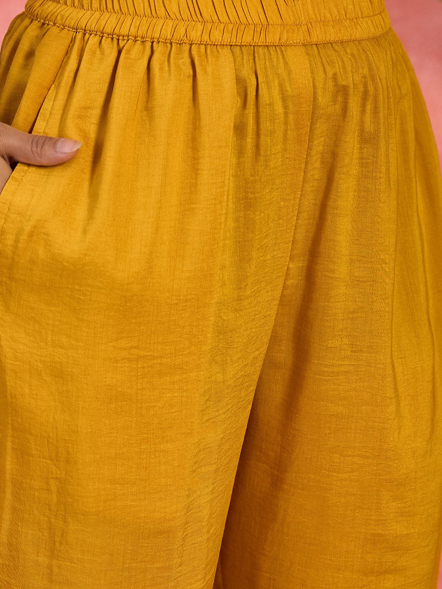 Joban Fashion Mustard Silk Embroidered Readymade Kurta Set