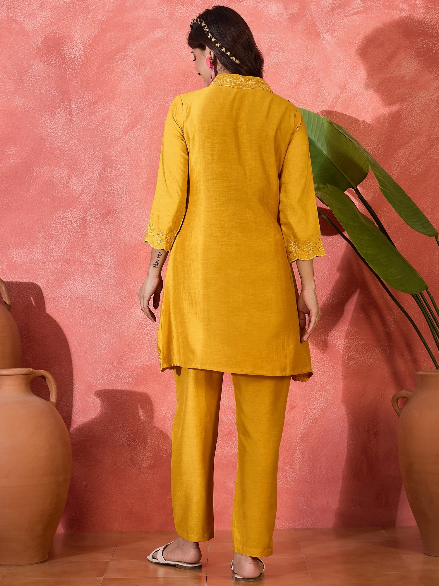 Joban Fashion Mustard Silk Embroidered Readymade Kurta Set