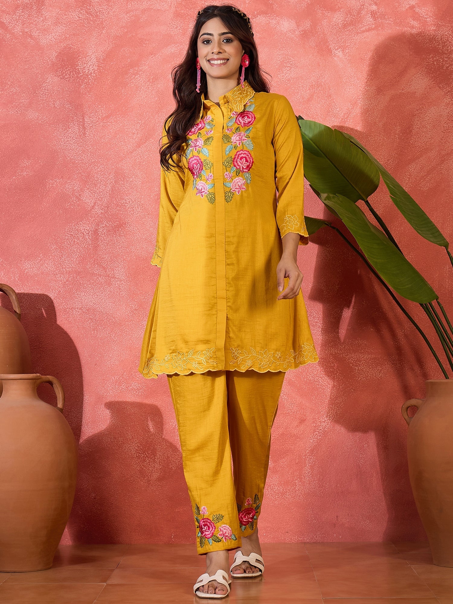 Joban Fashion Mustard Silk Embroidered Readymade Kurta Set