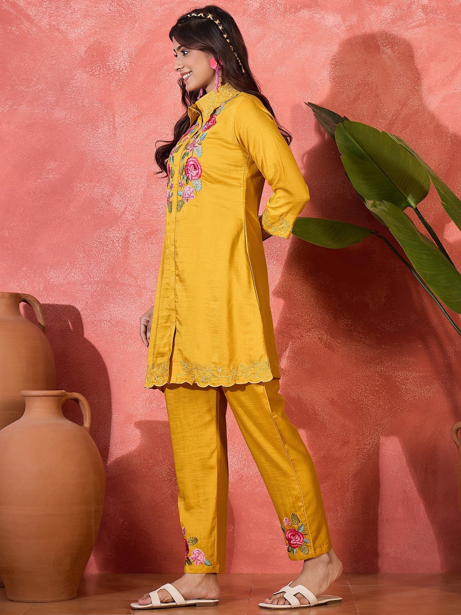 Joban Fashion Mustard Silk Embroidered Readymade Kurta Set