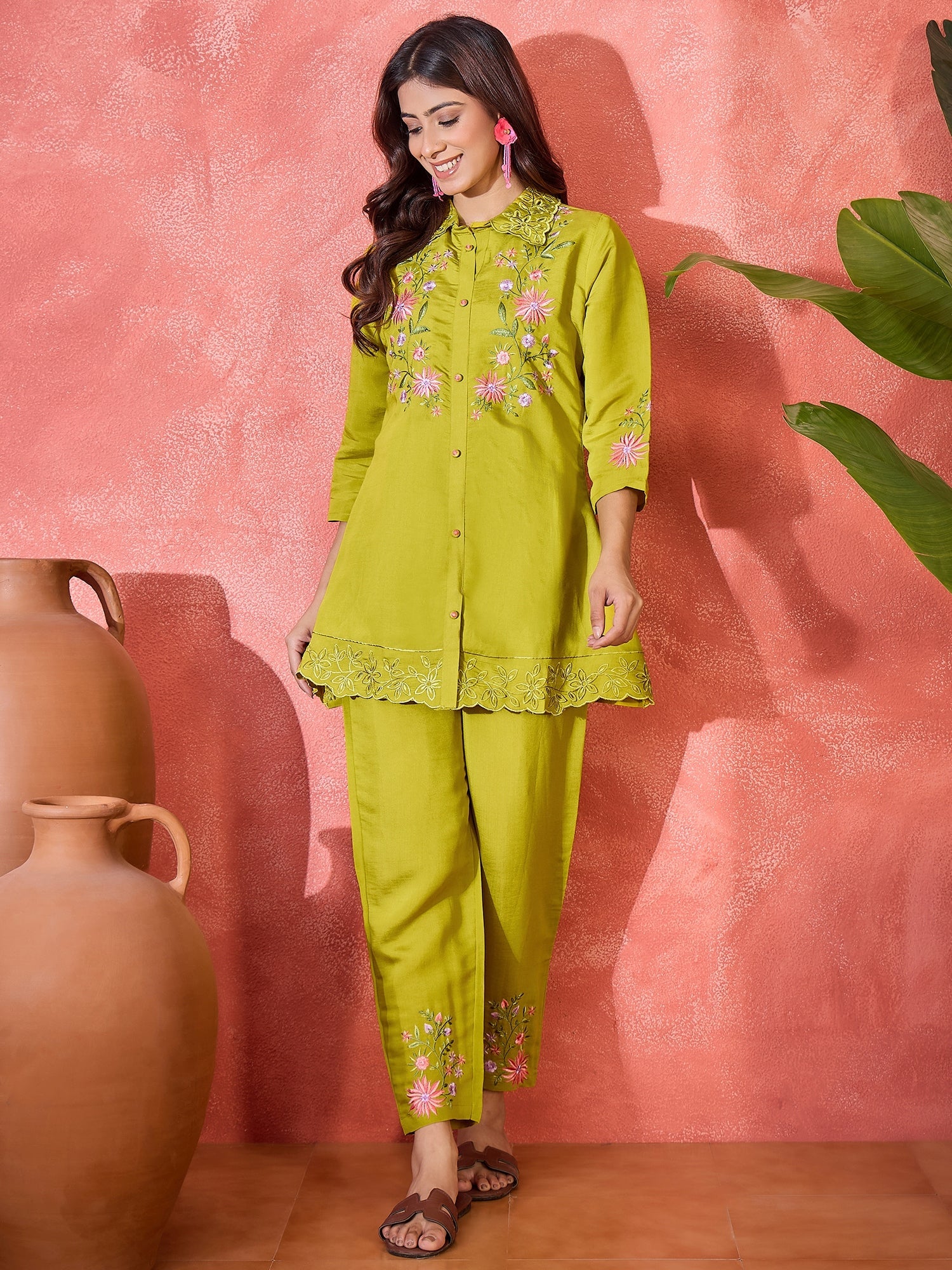 Joban Fashion Green Silk Embroidered Readymade Kurta Set