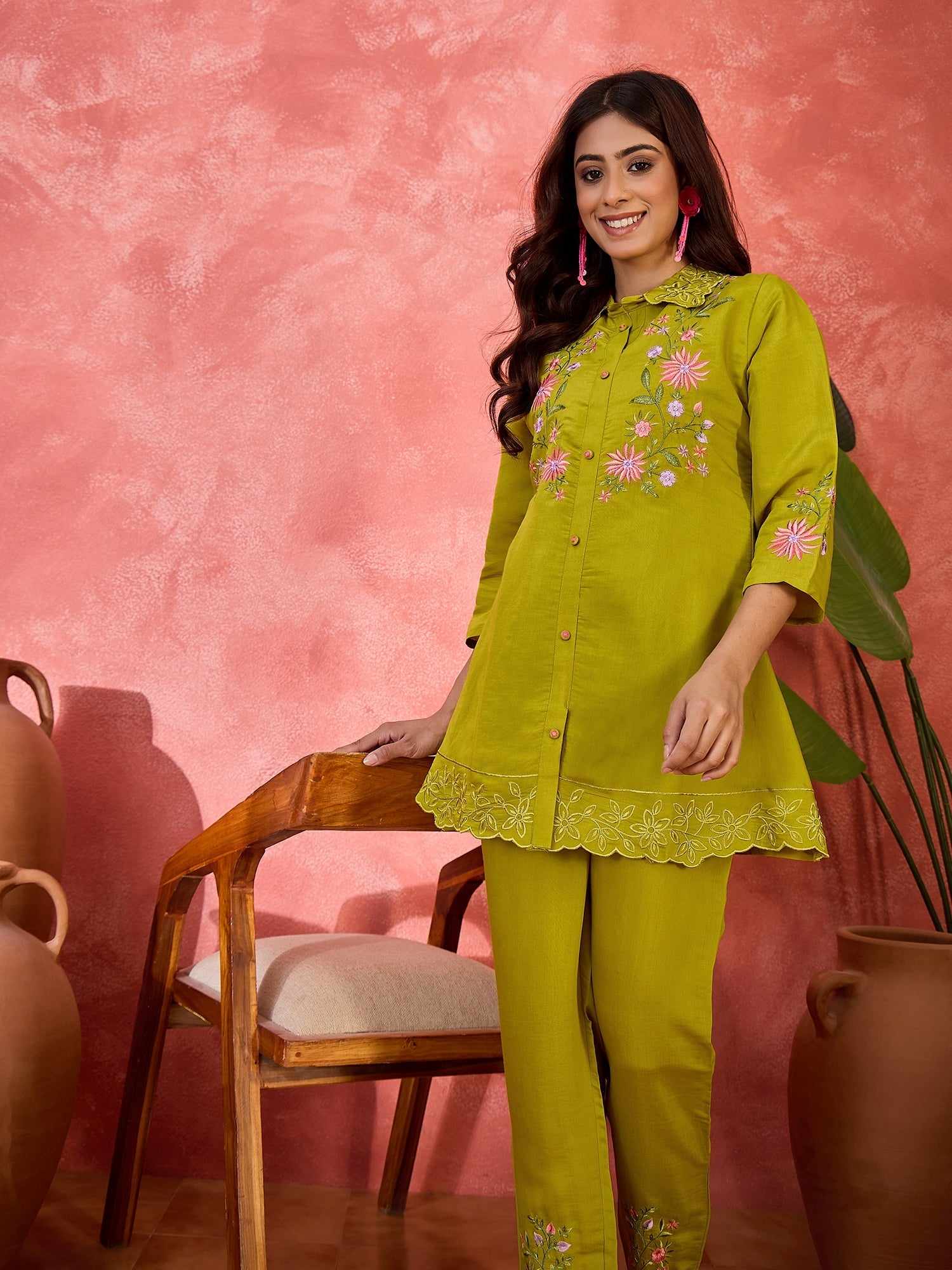Joban Fashion Green Silk Embroidered Readymade Kurta Set