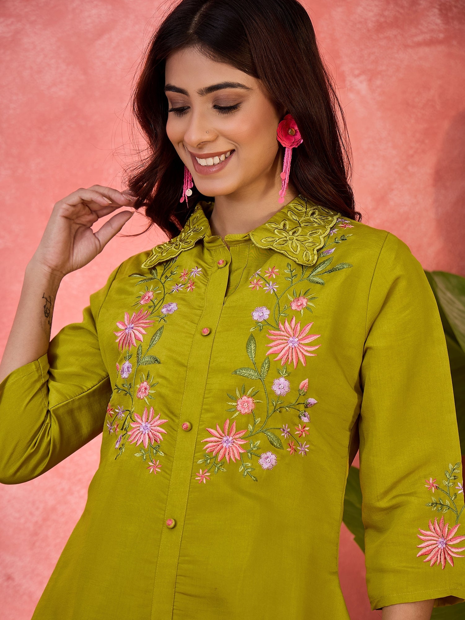 Joban Fashion Green Silk Embroidered Readymade Kurta Set