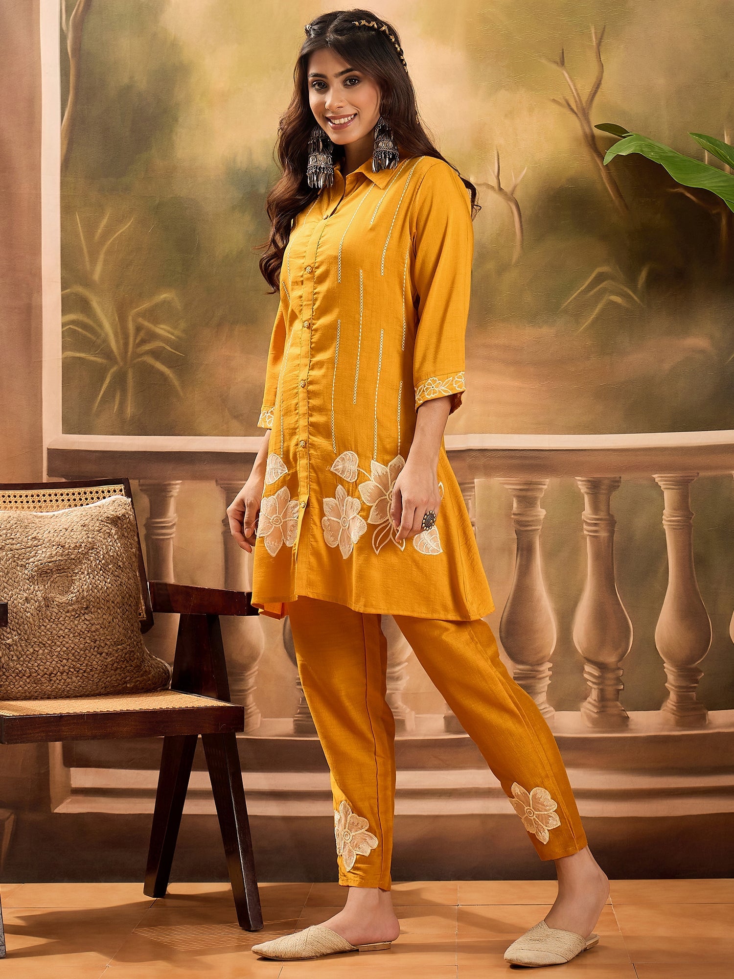 Joban Fashion Mustard Silk Embroidered Readymade Kurta Set