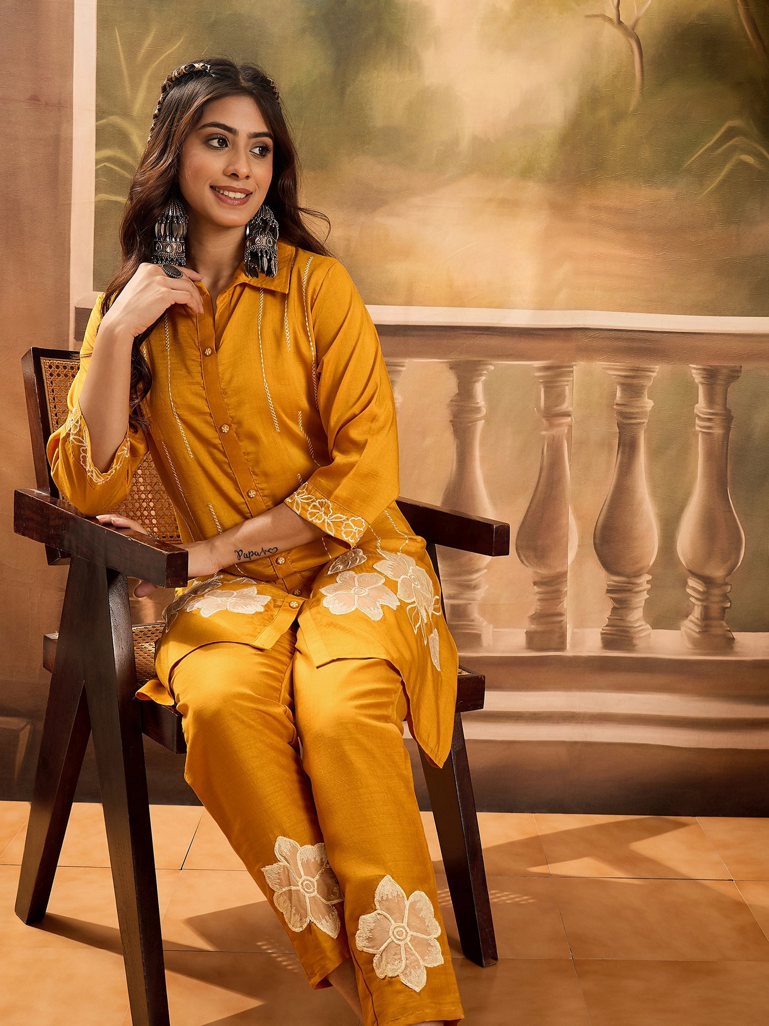 Joban Fashion Mustard Silk Embroidered Readymade Kurta Set