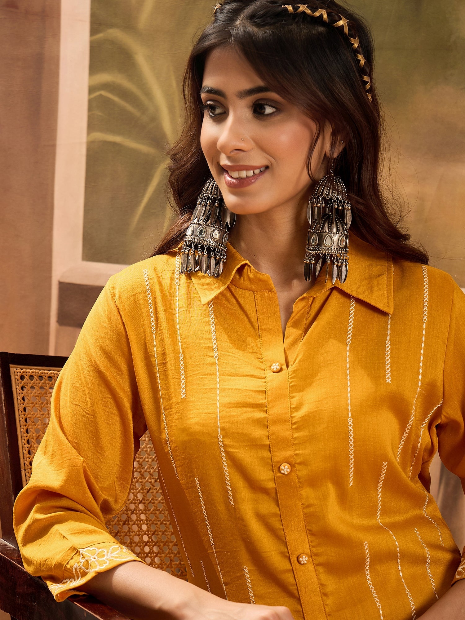 Joban Fashion Mustard Silk Embroidered Readymade Kurta Set