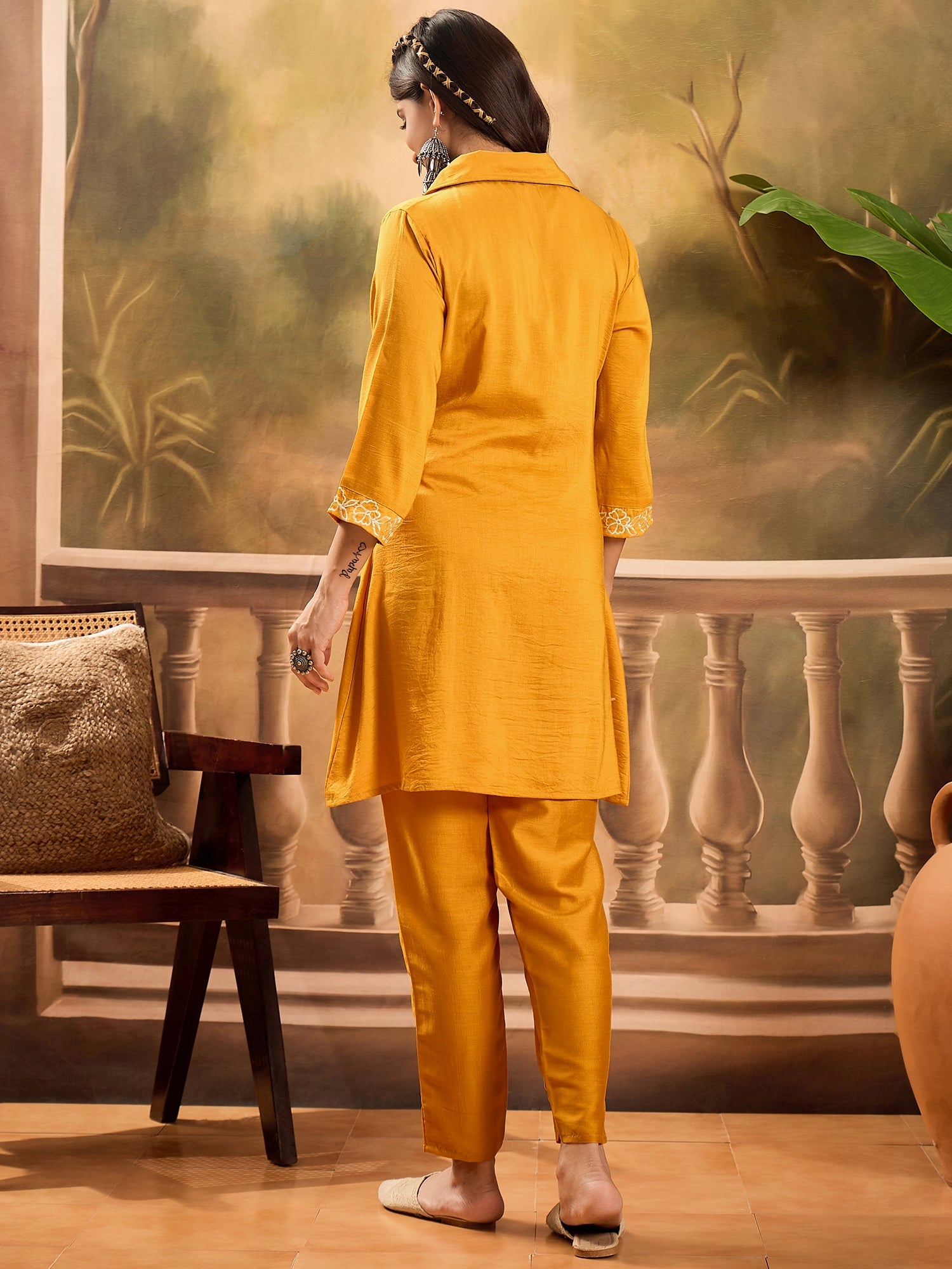Joban Fashion Mustard Silk Embroidered Readymade Kurta Set