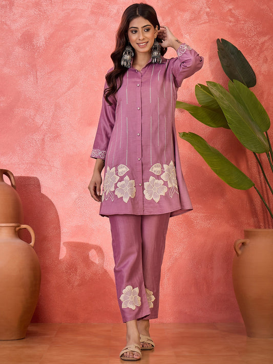 Joban Fashion Purple Silk Embroidered Readymade Kurta Set