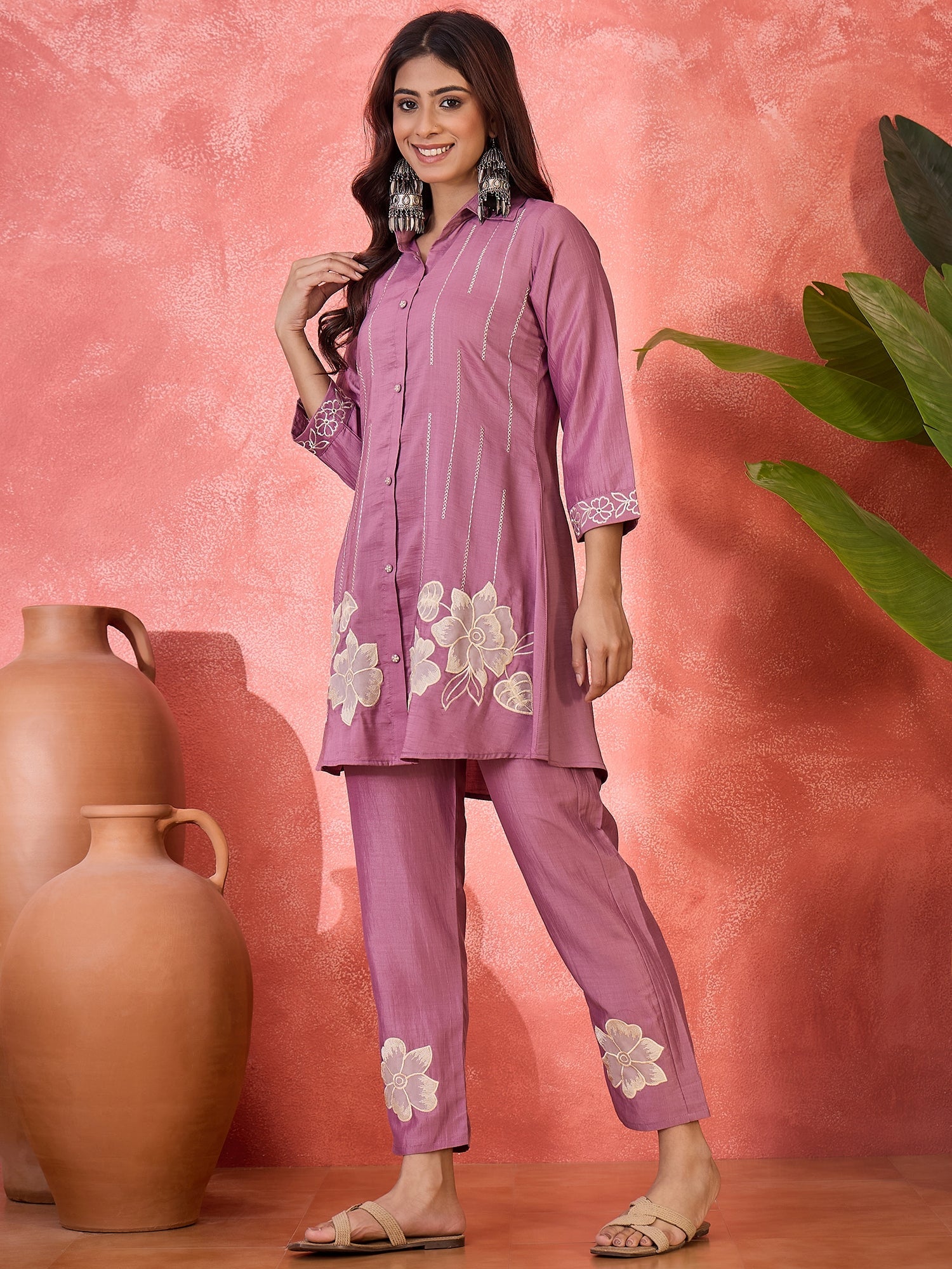 Joban Fashion Purple Silk Embroidered Readymade Kurta Set