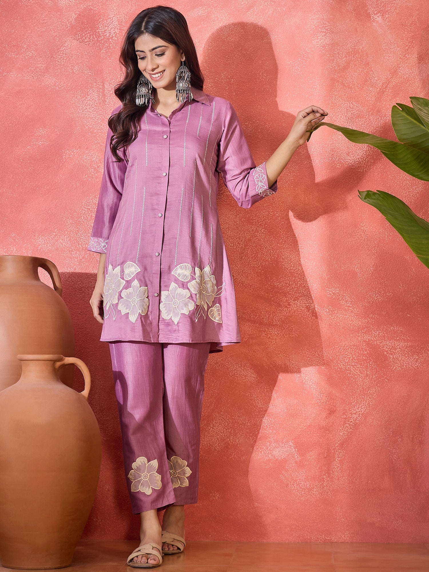 Joban Fashion Purple Silk Embroidered Readymade Kurta Set