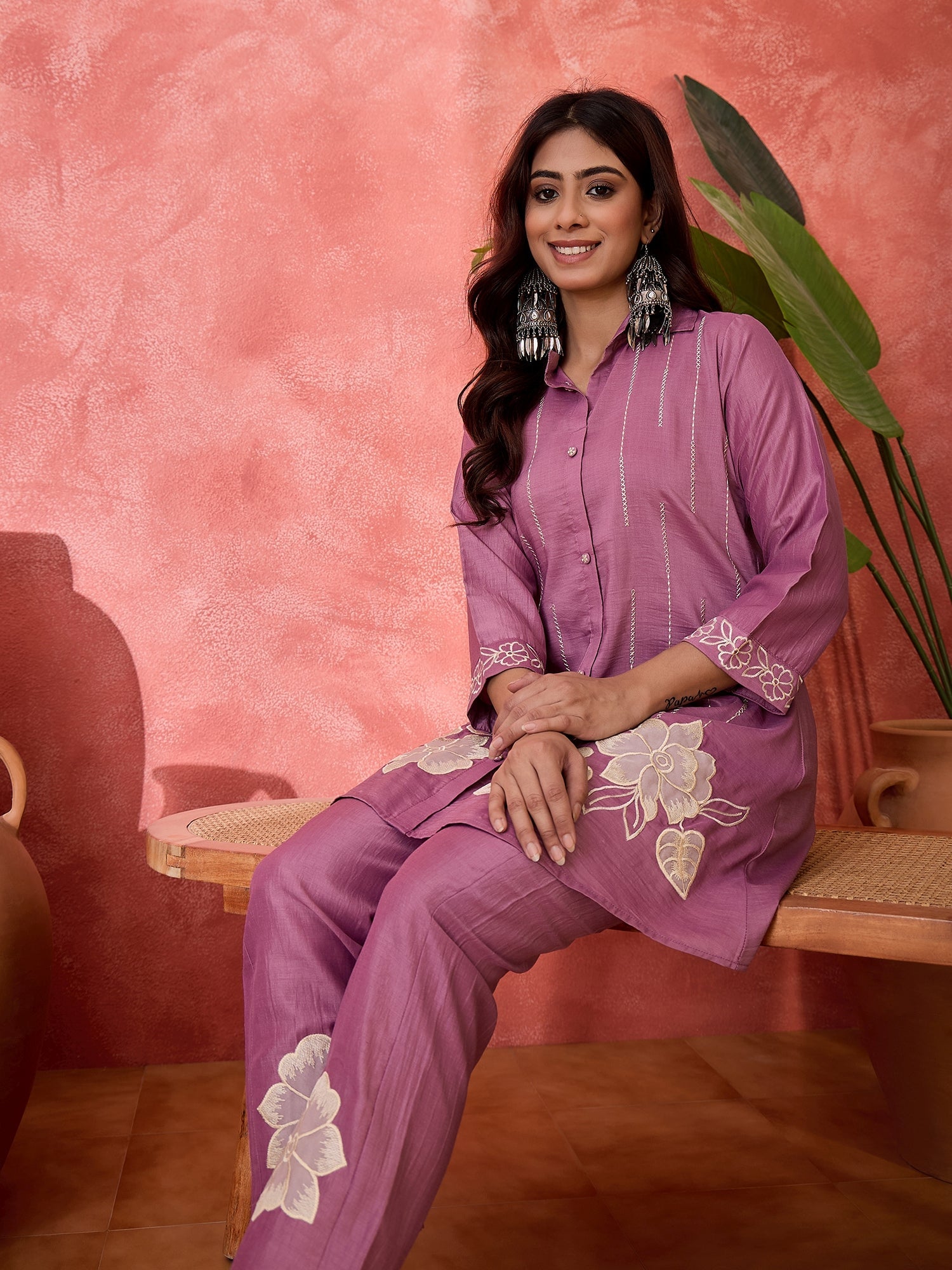 Joban Fashion Purple Silk Embroidered Readymade Kurta Set