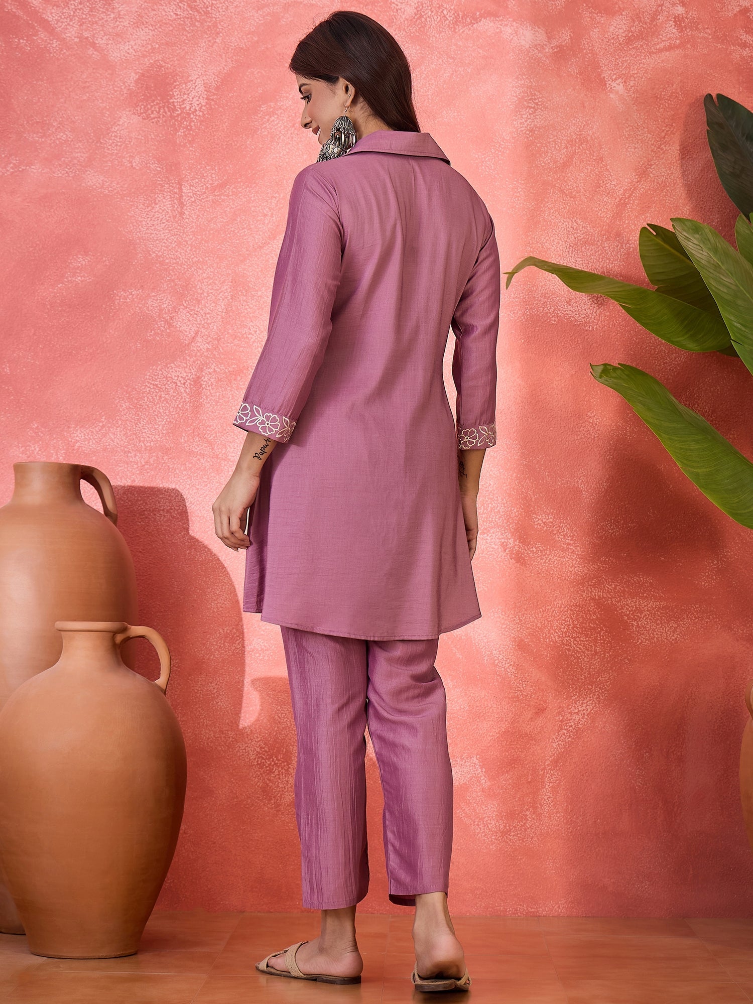 Joban Fashion Purple Silk Embroidered Readymade Kurta Set