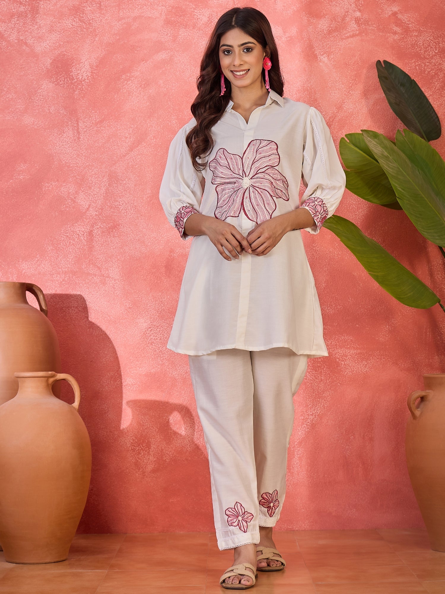 Joban Fashion Off White Silk Embroidered Readymade Kurta Set