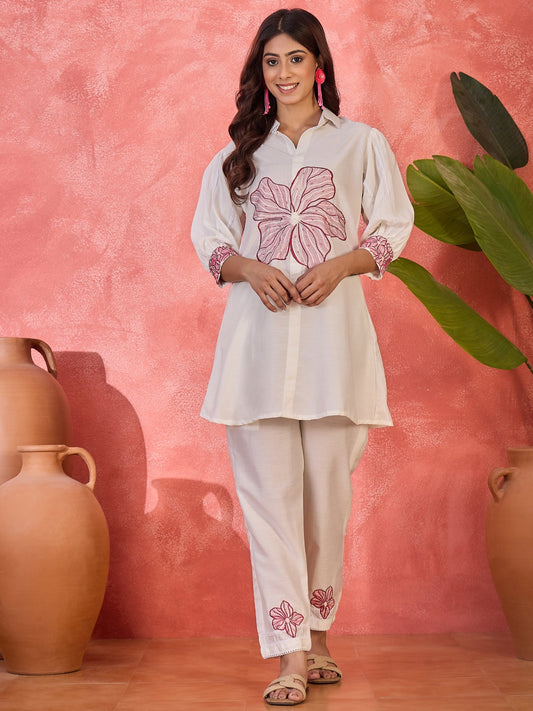 Joban Fashion Off White Silk Embroidered Readymade Kurta Set