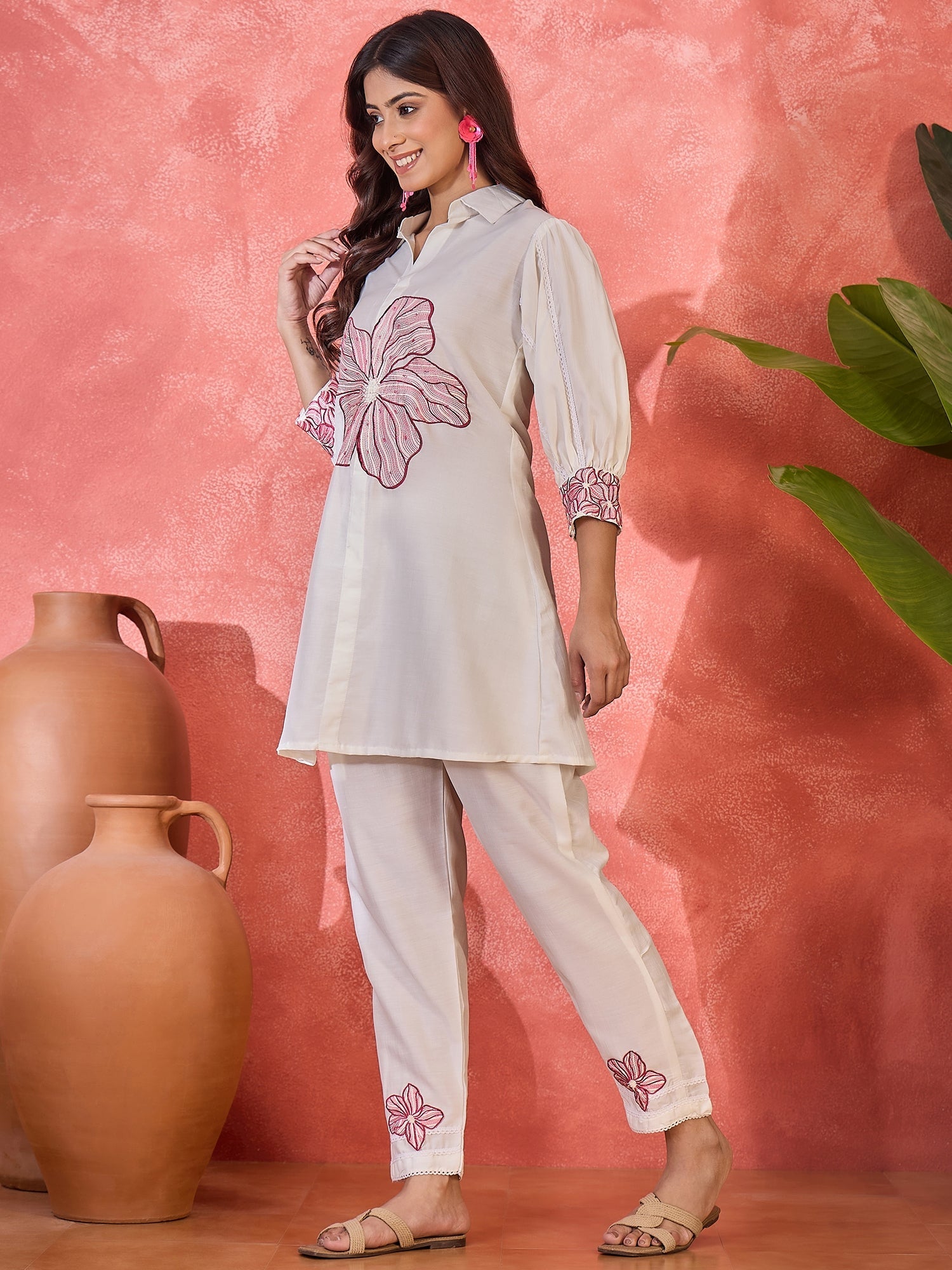 Joban Fashion Off White Silk Embroidered Readymade Kurta Set