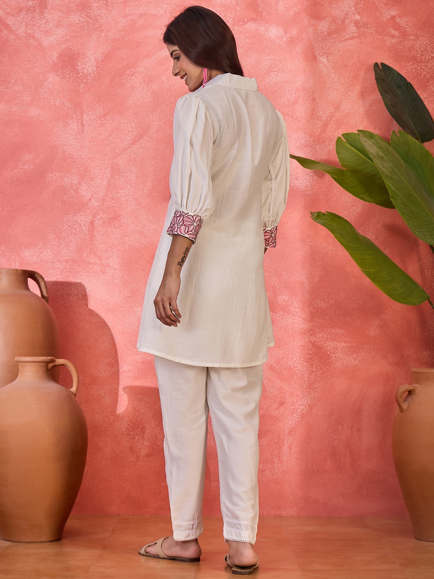 Joban Fashion Off White Silk Embroidered Readymade Kurta Set