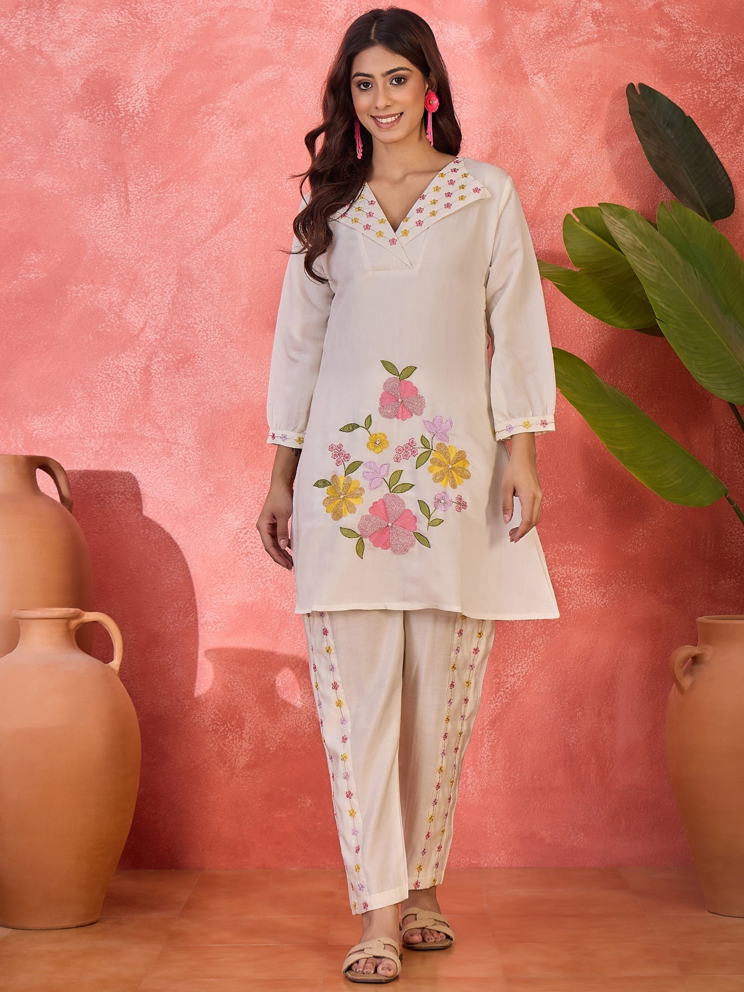 Joban Fashion Off White Silk Embroidered Readymade Kurta Set