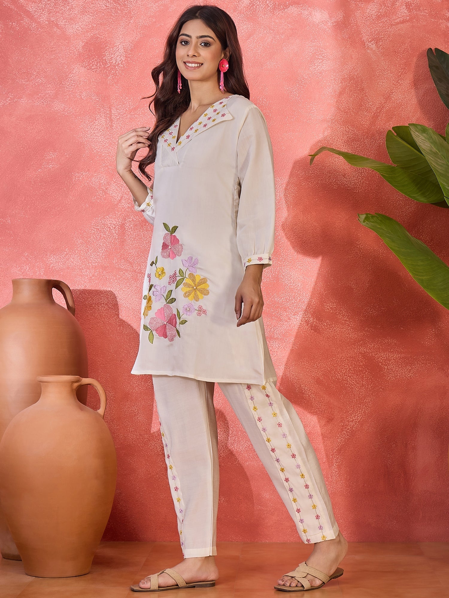 Joban Fashion Off White Silk Embroidered Readymade Kurta Set