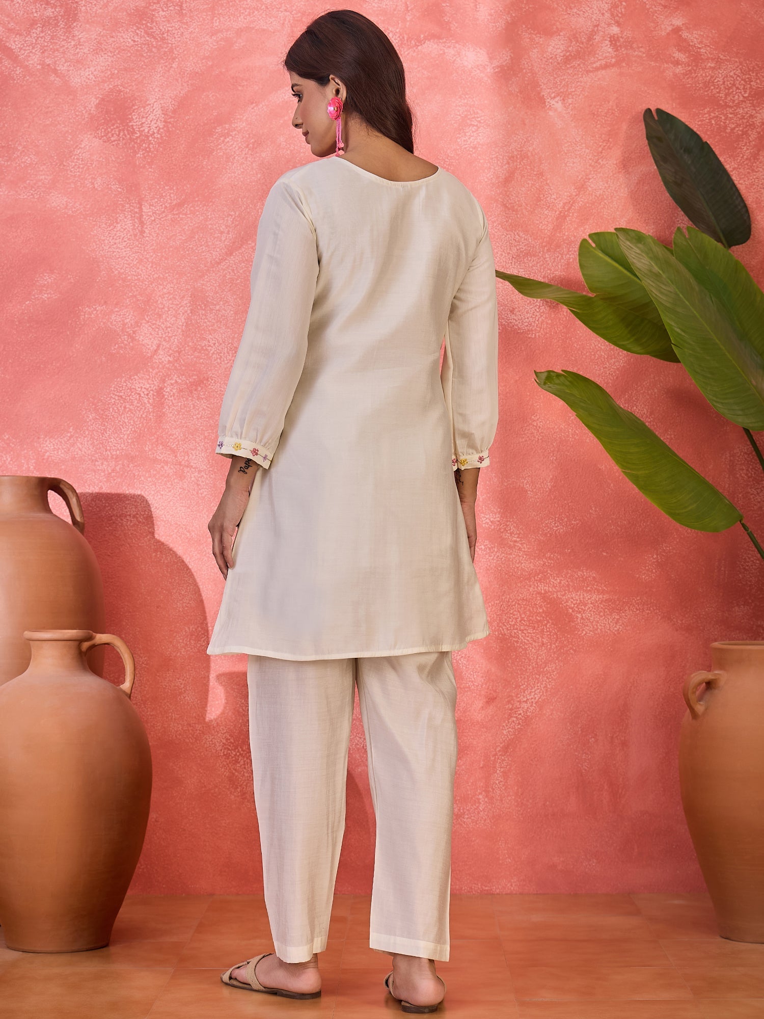 Joban Fashion Off White Silk Embroidered Readymade Kurta Set