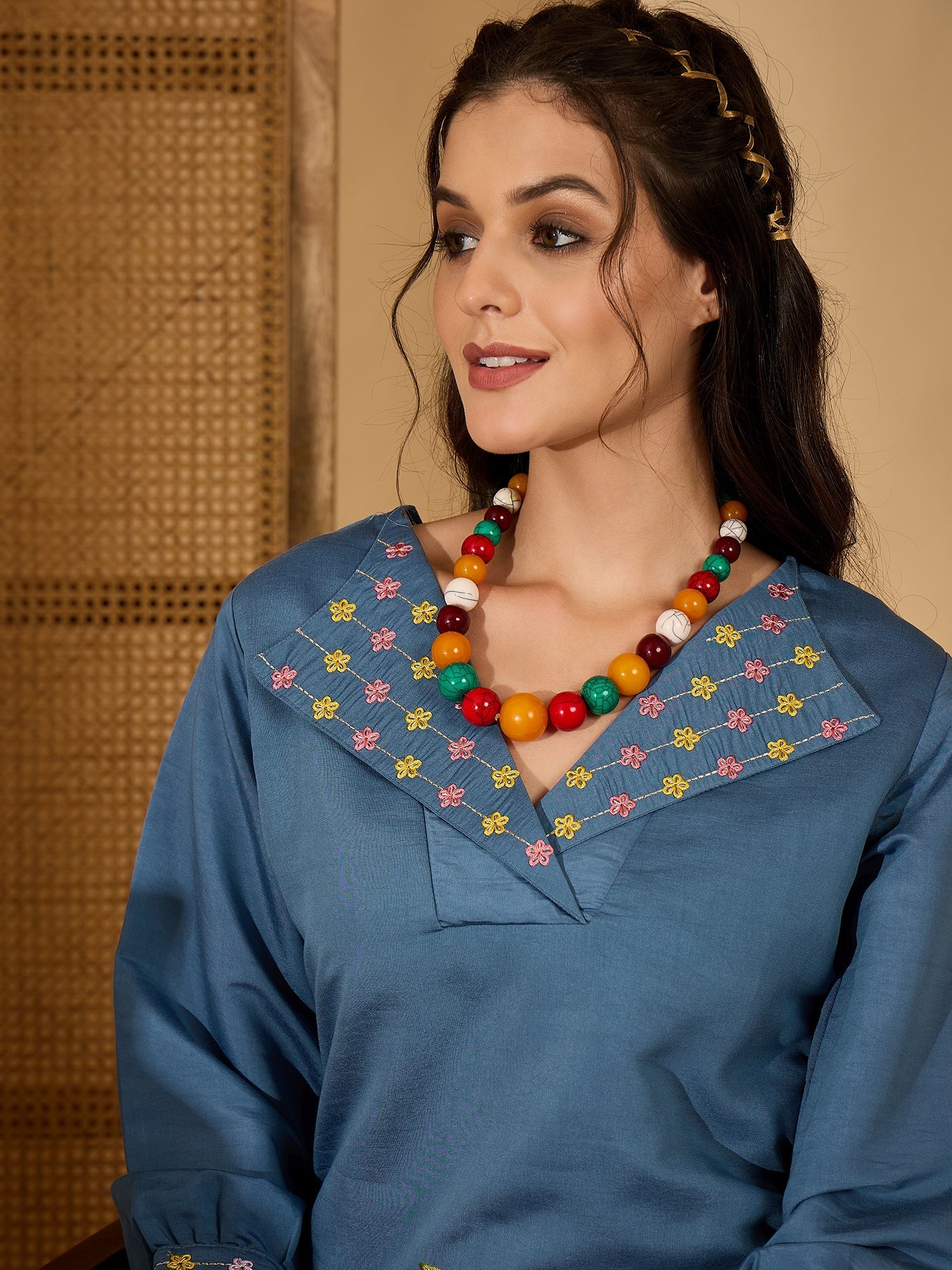 Joban Fashion Blue Silk Embroidered Readymade Kurta Set