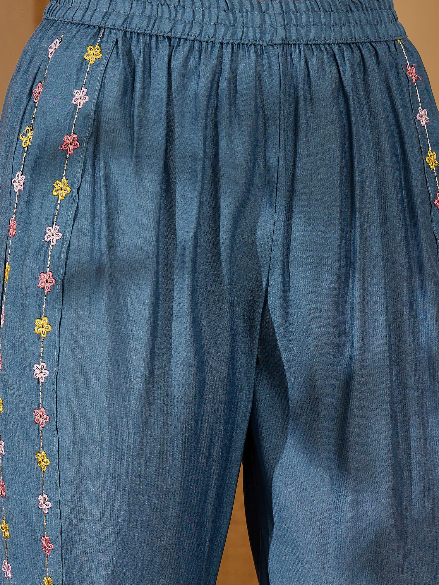 Joban Fashion Blue Silk Embroidered Readymade Kurta Set