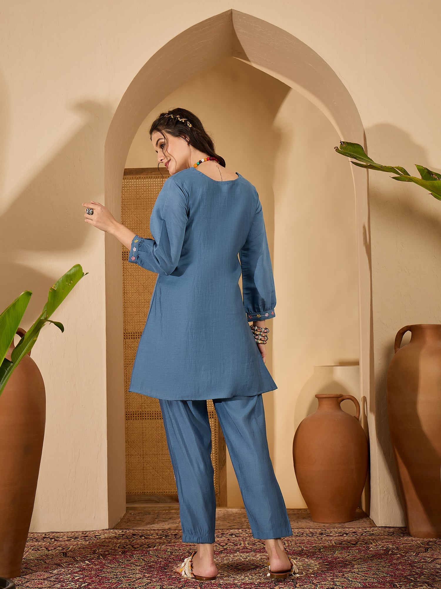 Joban Fashion Blue Silk Embroidered Readymade Kurta Set