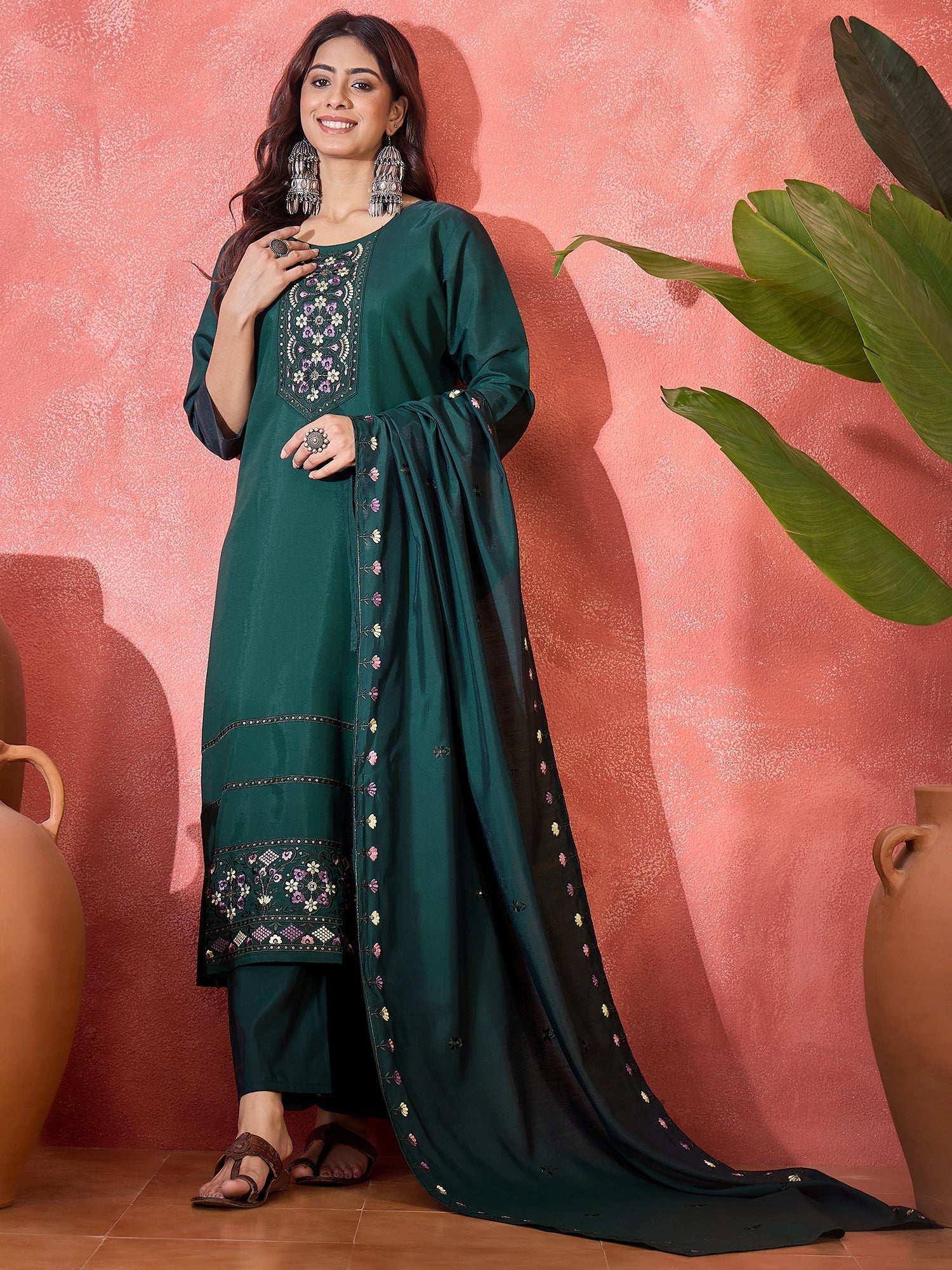 Joban Fashion Green Silk Embroidery Readymade Kurta Set