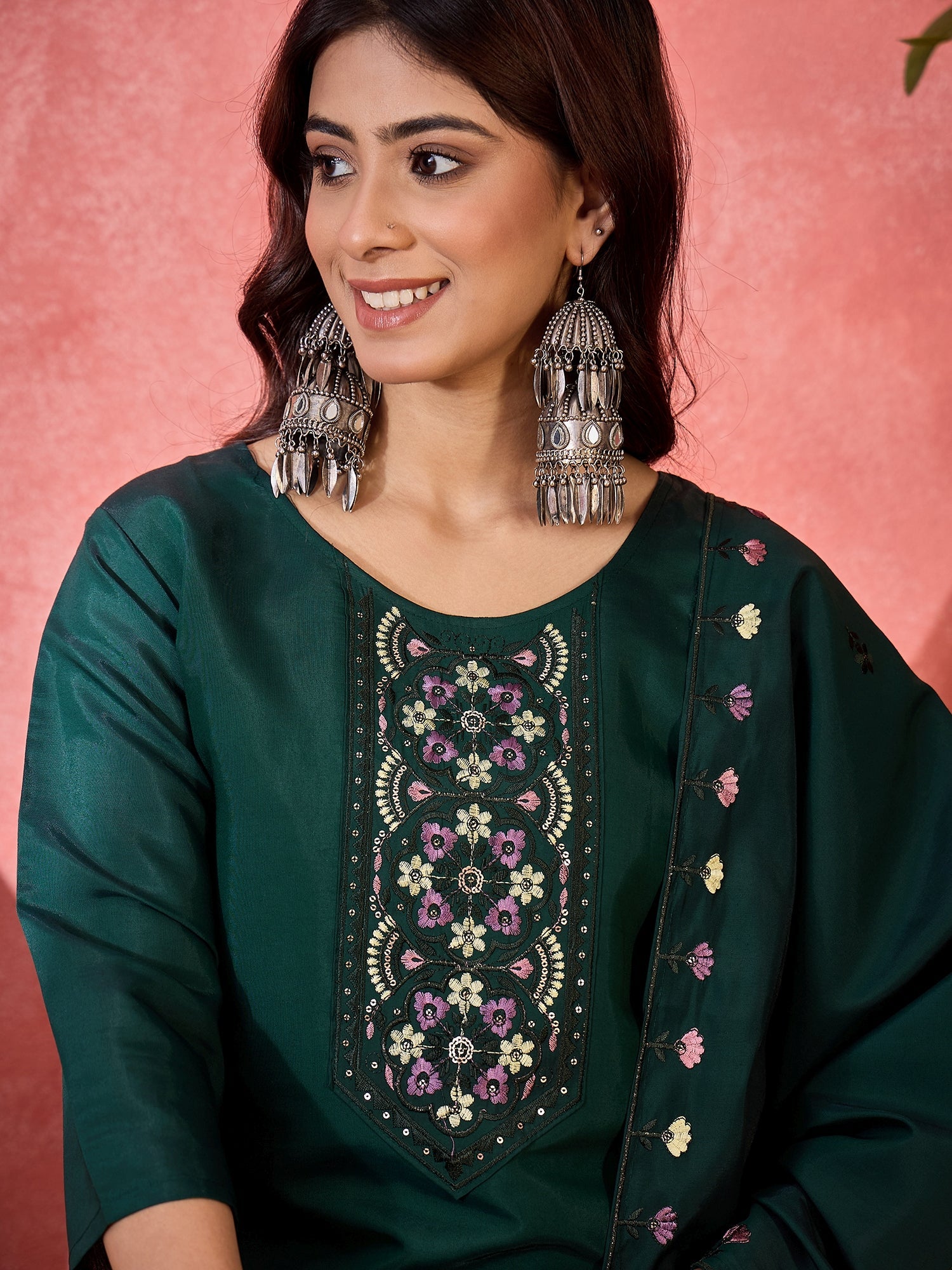 Joban Fashion Green Silk Embroidery Readymade Kurta Set