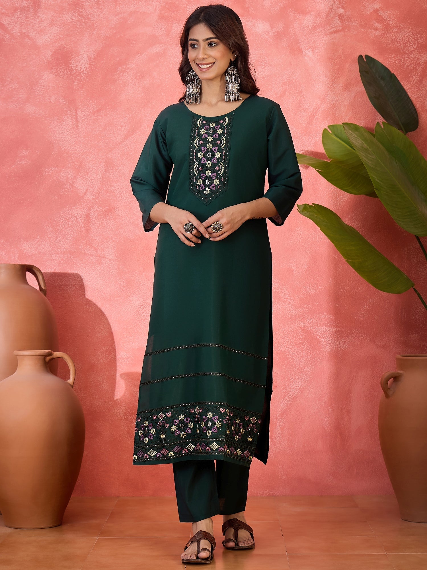 Joban Fashion Green Silk Embroidery Readymade Kurta Set