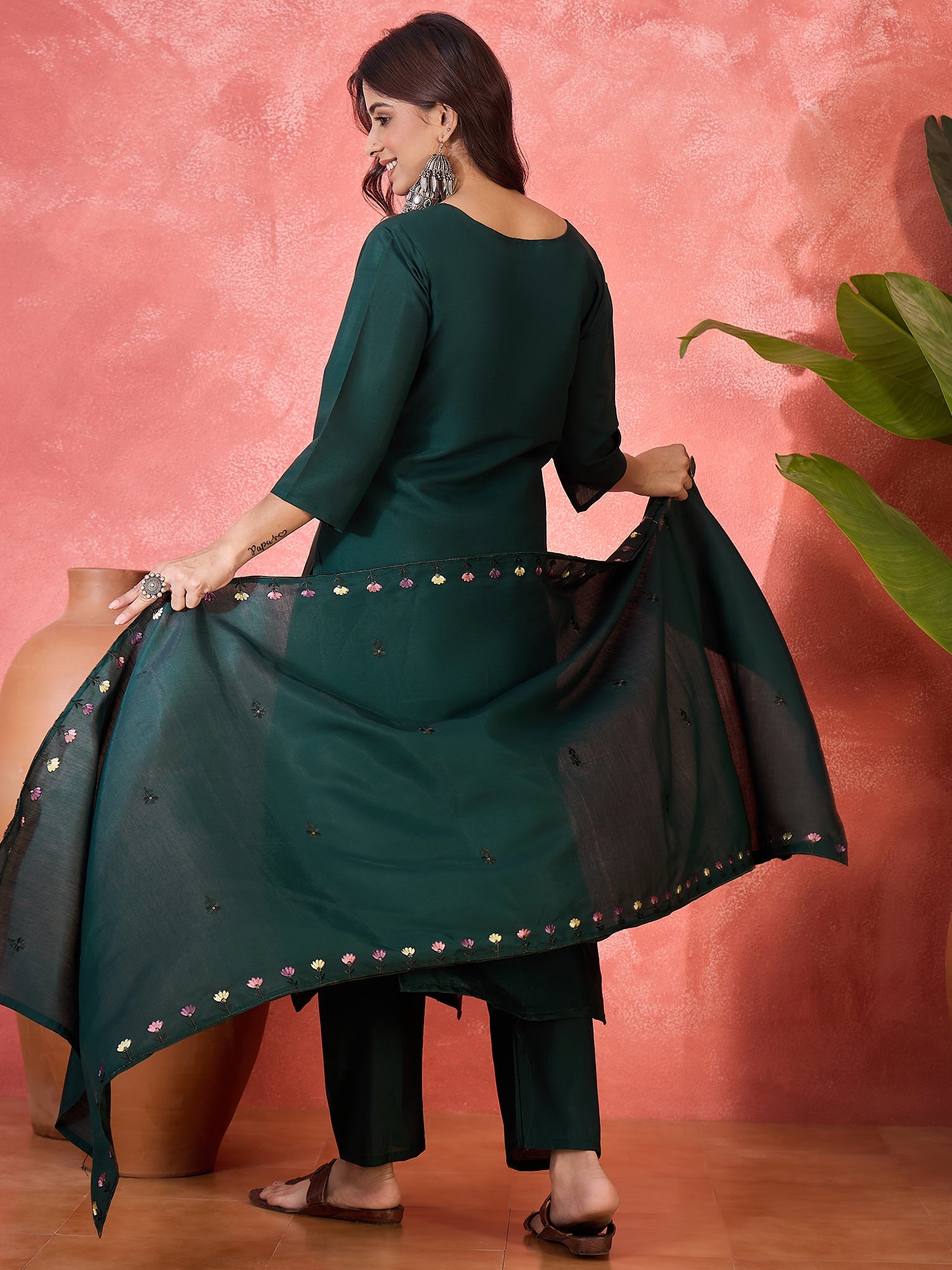 Joban Fashion Green Silk Embroidery Readymade Kurta Set