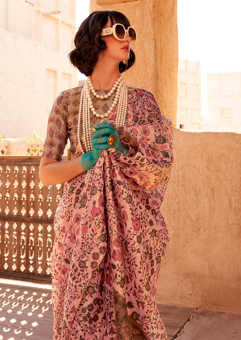 Monjolika Fashion Stunning Baby Pink Colour Printed Tissue Designer Saree