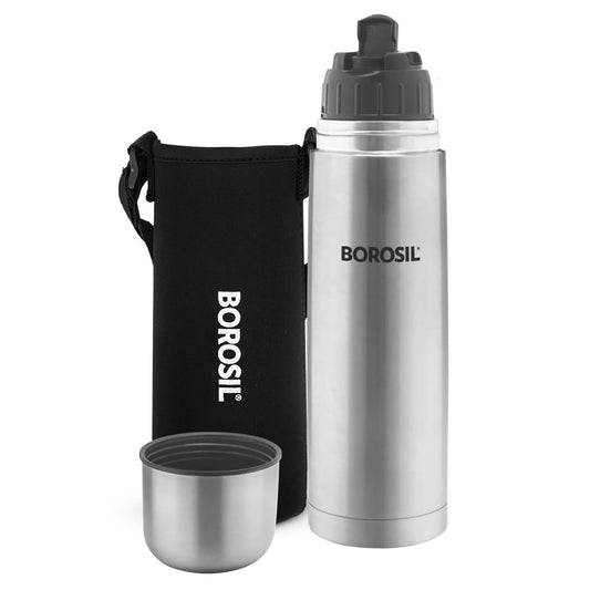 Borosil Hydra Thermo 1000 ml Stainless Steel Water Bottle | Double Wall Vacuum Insulated Flask