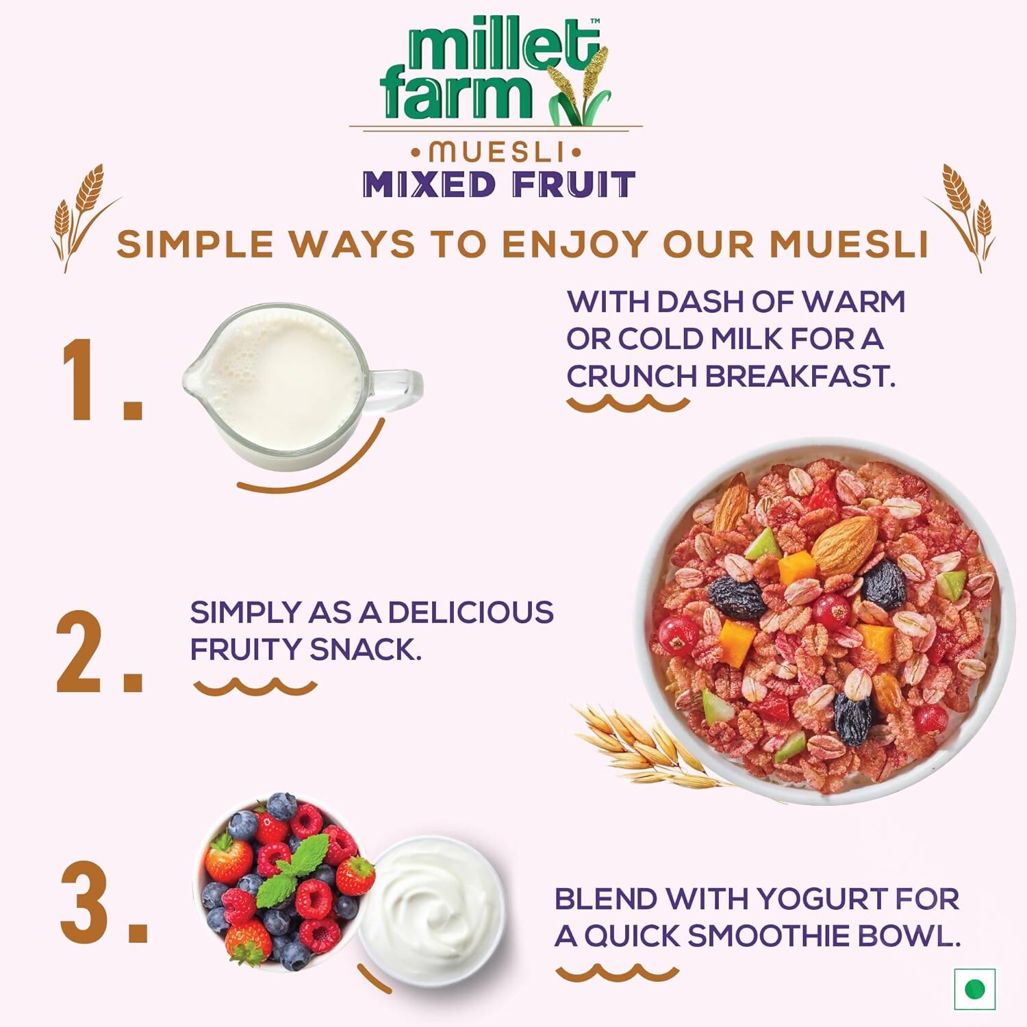 Bagrry's Millet Farm Mixed Fruit Muesli with Jowar and Ragi - Grab2buy