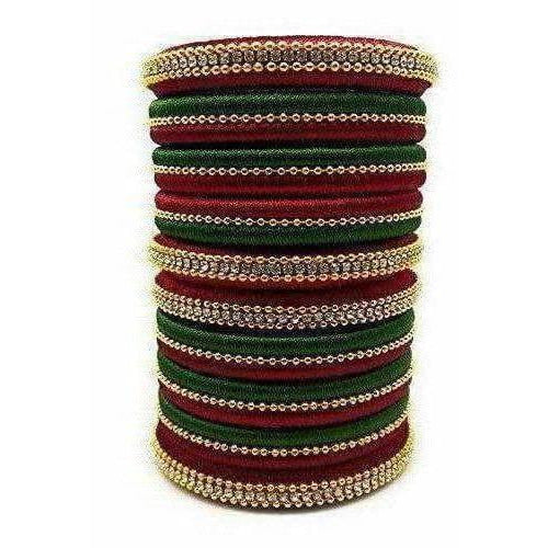 Handmade Silk Thread Bangle Maroon and Green Color 