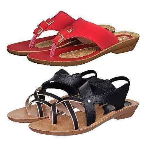 Combo 2 Pairs Women's Fashion Sandal Black & Red | Grab2Buy