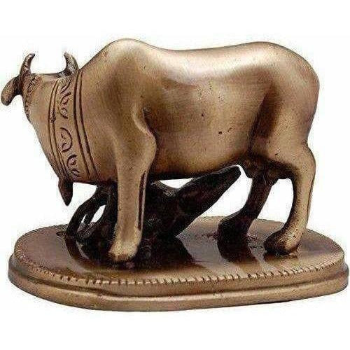 Kamdhenu Cow & Calf Brass Showpiece - Grab2buy