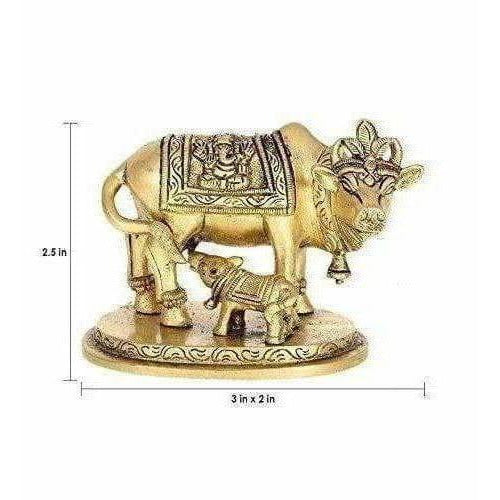 Brass Holy Kamdhenu Cow and Calf Sculpture - Grab2buy